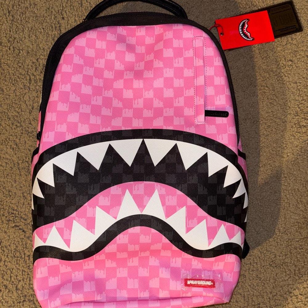 Sprayground Pink and Black Shark Kids Backpack